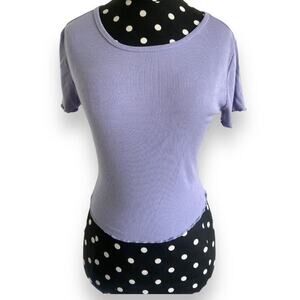 5/$35 Destined Womens Crop Top Sz M Scoop Neck Ribbed Lavender Lettuce Edge Knit